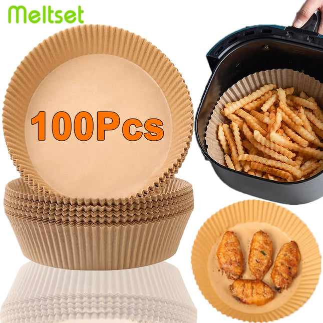 OkeyWOW air fryer disposable paper liners, round non-stick baking paper, 50 or 100 pieces for kitchen accessories and cooking.