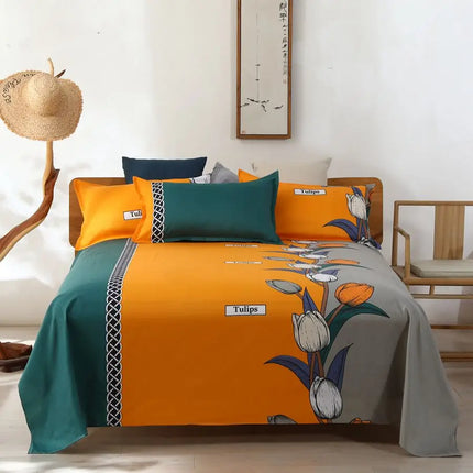 OKEYWOW polyester cotton bed sheet flat sheet for queen and king beds, shown in a clean, neatly spread bedspread with no pillow cover.