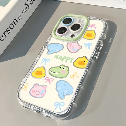 Okeywow iPhone cartoon duck case for models 11 to 13, shockproof soft cover with colorful duck design on a transparent background