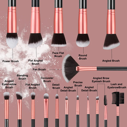OKEYWOW makeup brush set with 14/16 soft, fluffy brushes for eyeshadow, foundation, blush, and powder application.