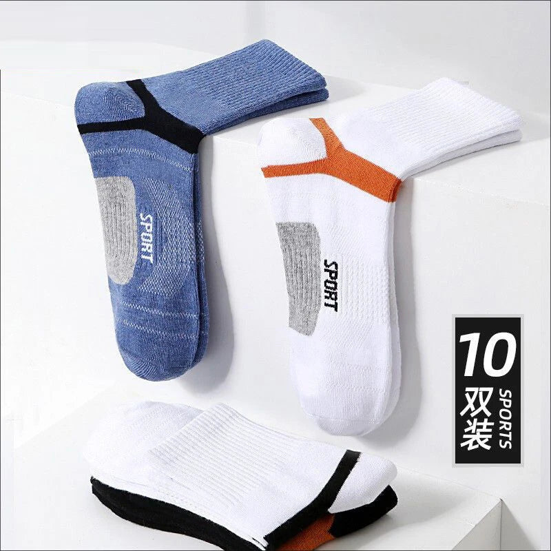 10 Pairs High-Quality Black Sports Cotton Socks: Ideal for casual runs in spring and summer, featuring a mesh thin design for breathability and comfort.