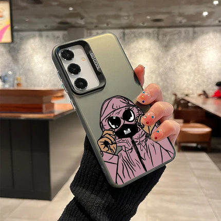 Samsung phone case with masked character design, laser-patterned TPU shockproof cover for A56, A55, A54, A36, and other models by OKEYWOW.