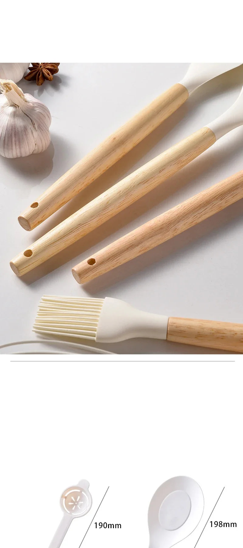 12Pcs Silicone Utensils Set Non-Stick Cookware Spatula Shovel Egg Beaters Wooden Handle Kitchenware Home Kitchen Cooking Tools