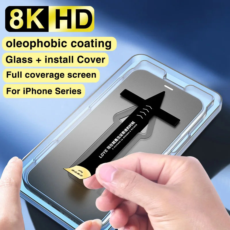 Introducing the Latest High-End Glass Full Cover Screen Protector for iPhone 11, 12, 13, 14, 15 Pro Max, XR, X, XS Max, and 15 Plus: Experience Superior Protection with Included Mounting Cover