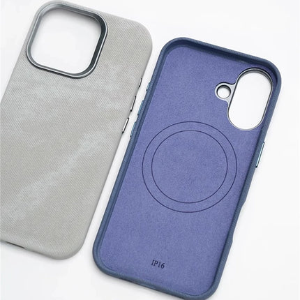 OKEYWOW iPhone Pro Max fiber leather MagSafe shockproof case with wireless charging cutout, black with textured finish.