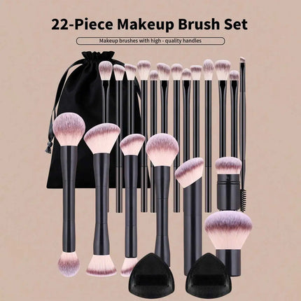 ProBlend 22-Piece Makeup Brush Set with Velvet Bag & Powder Puffs