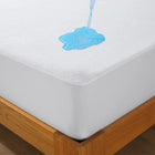OKEYWOW waterproof terry fitted sheet mattress protector with deep pockets, elastic edges, breathable bed cover for comfortable sleep.