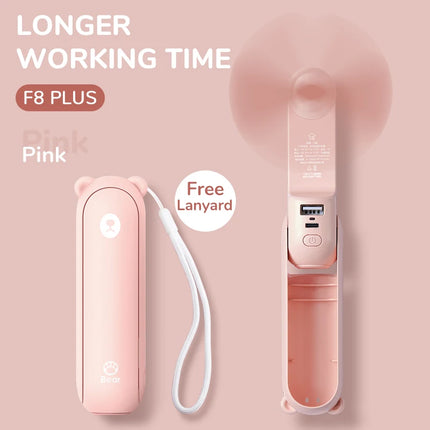 JISULIFE Portable Fan Mini Handheld Fan USB 4500mAh Recharge Hand Held Small Pocket Fan with Power Bank Flashlight Feature