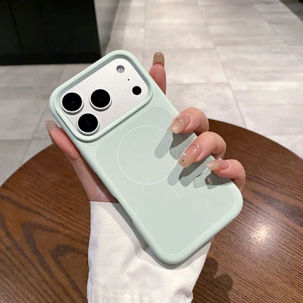 OKEYWOW iPhone 17/17 Pro/17 Pro Max liquid silicone MagSafe case with large window, shockproof design, skin-like feel for protection.