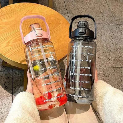 2L Large Straw Water Bottle Portable Sports Gym Fitness Drink Cup