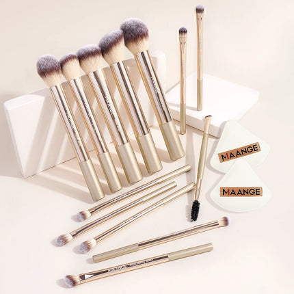 Velora Beauty 13pcs Makeup Brush Set Soft Fluffy Powder Eyeshadow Kabuki Blending with 2 Air Cushion Puffs