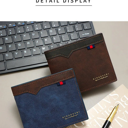 Men’s OKEYWOW bifold wallet with zipper coin pocket, multiple card slots, and large capacity leather purse in minimalist style.