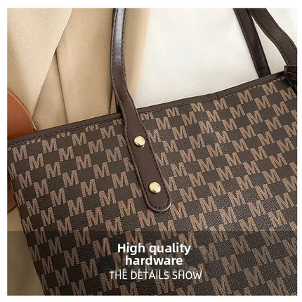 Large capacity OKEYWOW shoulder bag with letter print, luxury tote, clutch, and retro style for commuter and everyday use.