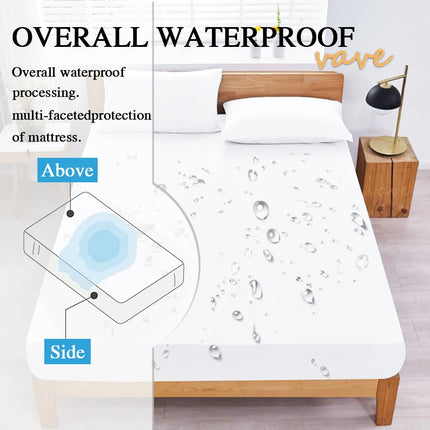 OKEYWOW waterproof fitted bed sheet with elastic edges, anti-slip mattress protector in single, double, queen, or king sizes.