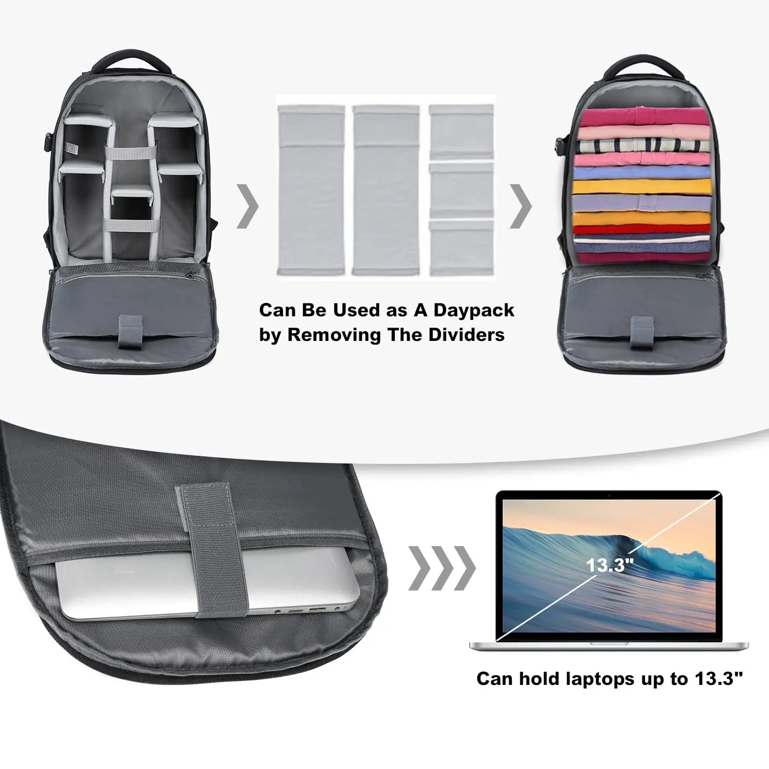 Waterproof Camera Backpack - DSLR/SLR Photography Bag with Tripod Holder & Removable Padded Insert for Canon/Nikon/Fuji/Sony