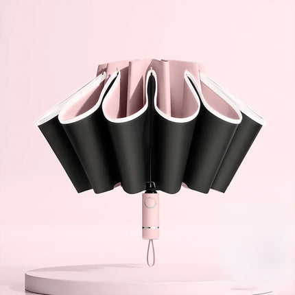 Windproof Reverse Folding Umbrella with UV Protection & Reflective Stripe