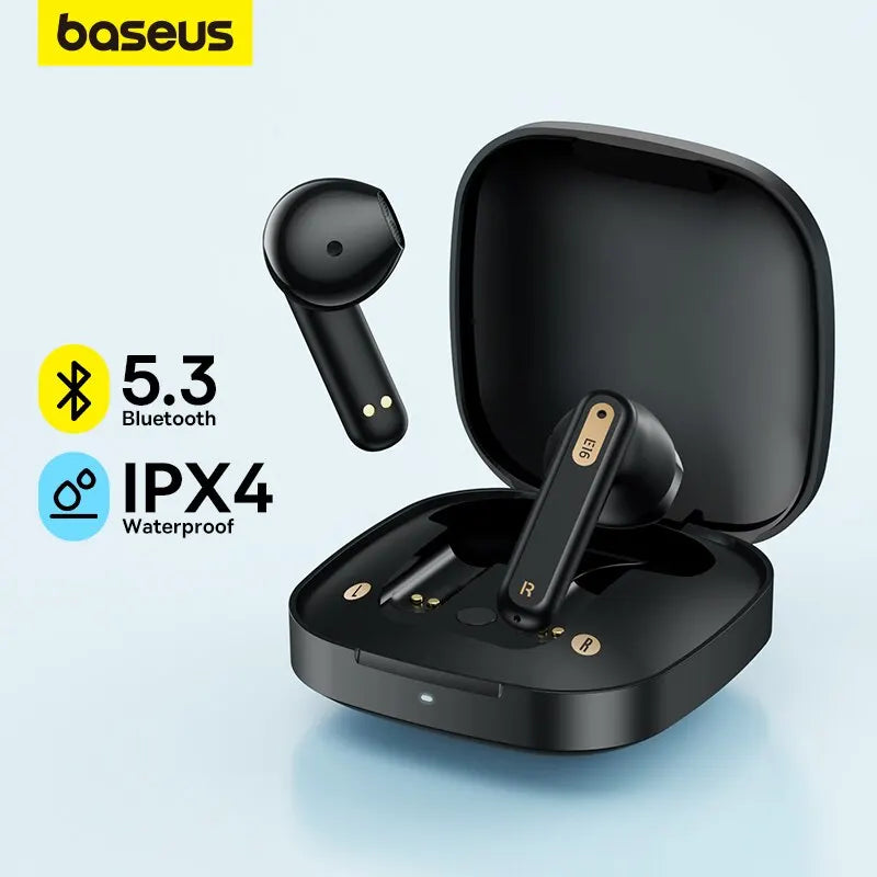 Baseus Bowie E16 Wireless Earphone: Bluetooth 5.3 Earphones with 30H Long Battery Life, IPX4 Waterproof rating, and True Wireless technology for an uninterrupted audio experience.