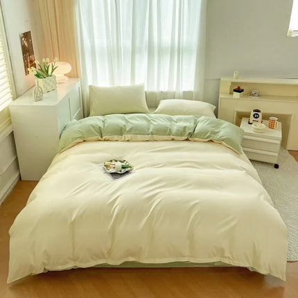 OKEYWOW solid color brushed fabric bedding set with duvet cover, pillowcases, bed sheet, and quilt cover in various sizes