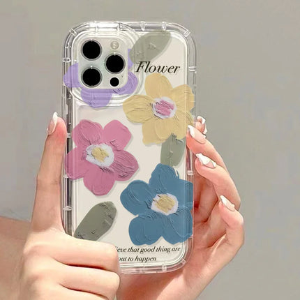 Okeywow iPhone soft back cover with oil painting flower design, shockproof case for iPhone 16/15/14/13/12/11 Pro Max XR XS SE