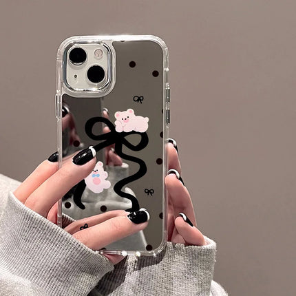 Luxury shockproof Mirror Bowknot iPhone case for 11 Pro Max XR XS from OKEYWOW, featuring a stylish bowknot design and reflective surface.