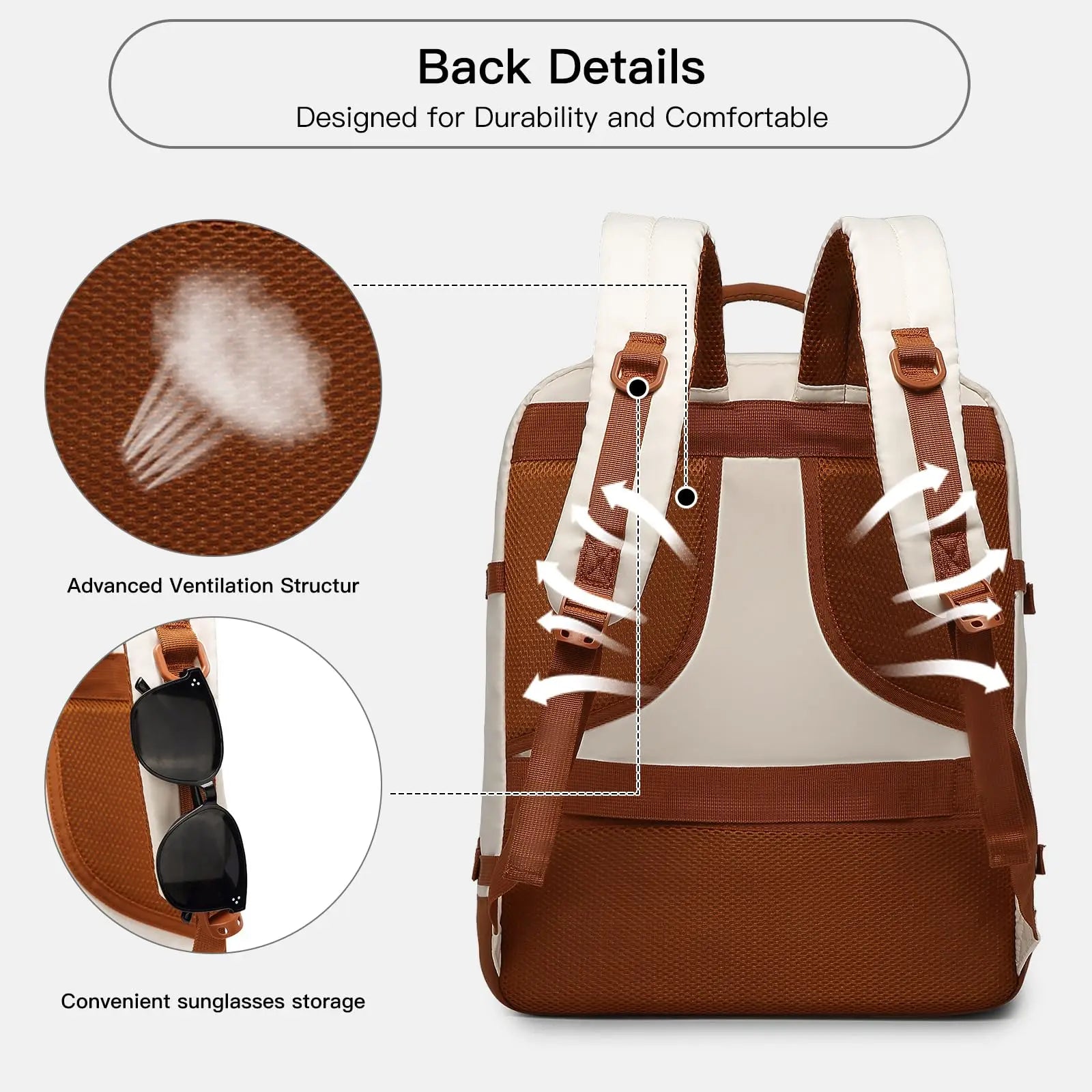 Cabin Travel Backpack 45 x 36 x 20 cm Easyjet Luggage Bag Laptop Weekend Duffel Bag 30L (Beige/Brown)