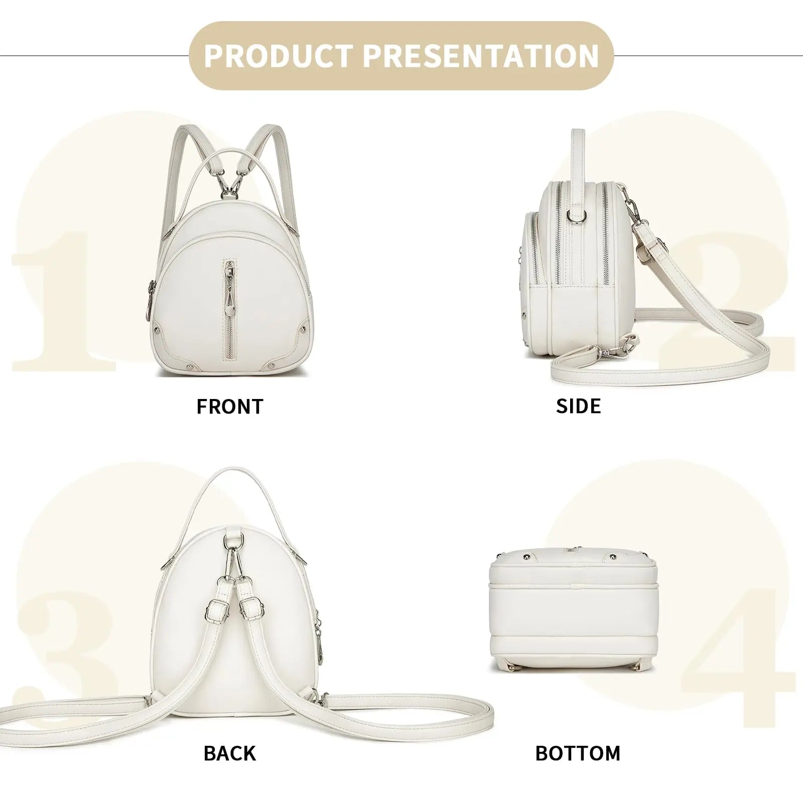 Miss Lulu Women's Waterproof Backpack - Lightweight PU Leather with 4 Zipper Pockets & Detachable Strap