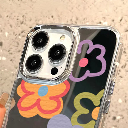 Okeywow iPhone flower mirror silicone shockproof case for iPhone 11 Pro Max, XR, 12, 13, 14, 15, 16, and SE models, with floral design