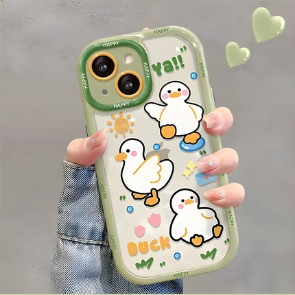 OKEYWOW iPhone cartoon duck shockproof soft case for models 11 to 17, featuring a colorful duck design and durable material.