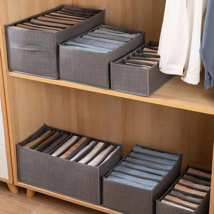 OKEYWOW clothes organizer storage box for jeans, underwear, bras, and socks with wardrobe divider for neat closet organization.