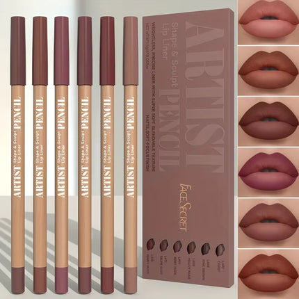 Velora Beauty 6pcs Velvet Matte Lip Liner Set Long Lasting Non Drying Lip Definition Fill Set