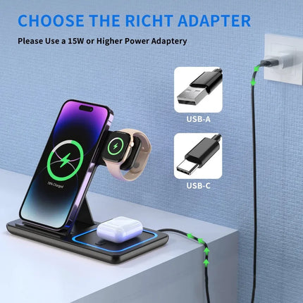 FoldMate 3in1 30W Wireless Charging Station for iPhone 17–12 Pro Max Watch AirPods Fast Dock