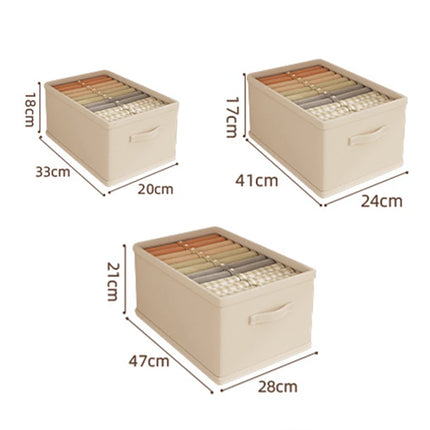 OKEYWOW jeans and underwear storage organizer box with dividers, suitable for bras, socks, and wardrobe organization.