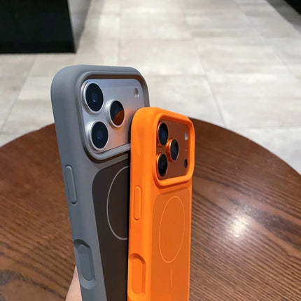 OKEYWOW iPhone 17/17 Pro/Pro Max liquid silicone MagSafe case with large window, shockproof design, and skin-like feel.