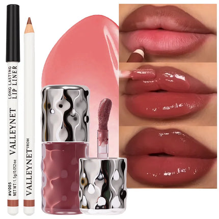 Velora Beauty 2pcs Lip Gloss & Lip Liner Set Waterproof Long Lasting Moisturising