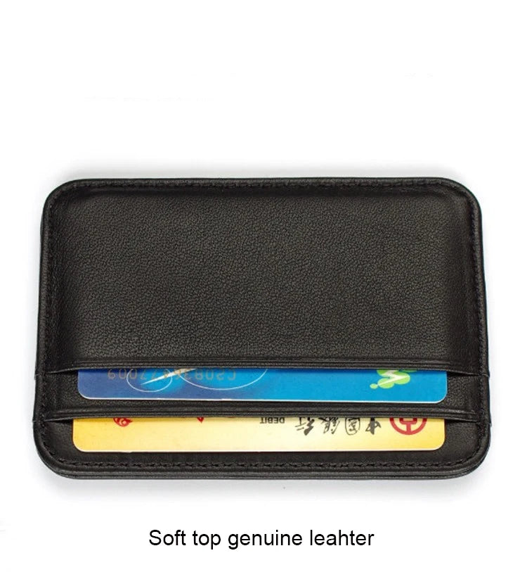 Genuine Leather Card Holder Slim Business Card id Holder Credit Card Case Thin Small Wallet for men Cardholder Sticker black