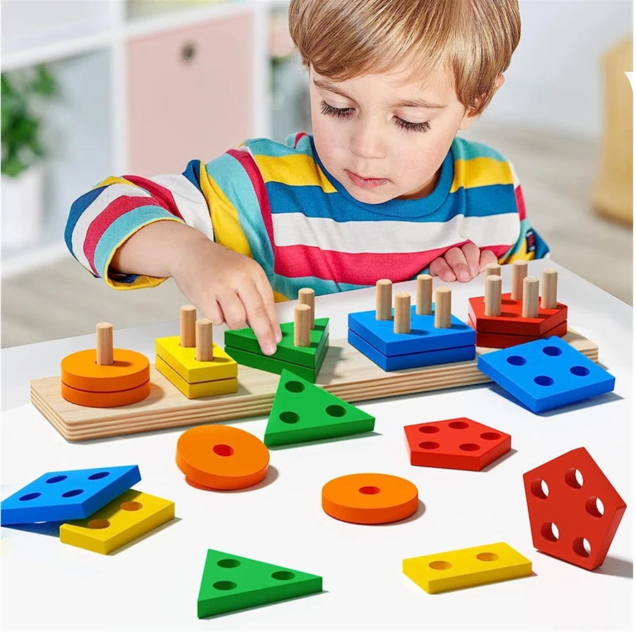 Montessori Wooden Sorting Stacking Puzzle Toy: Promoting Fine Motor Skills for Toddlers and Kids, Ideal for 1-Year-Olds