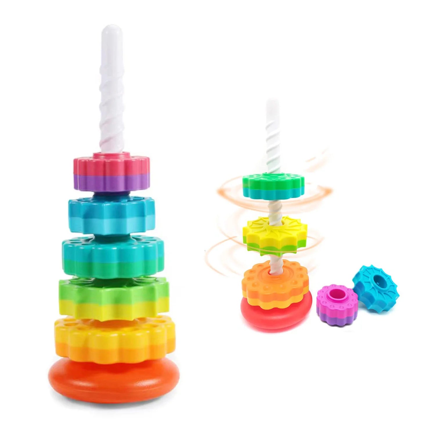 Spinning Rainbow Gears Stacking Toy: Montessori Educational Sensory Toy for Kids, Enhances Motor Skills and Makes for Ideal Gifts