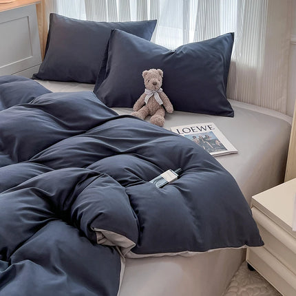 Okeywow solid color brushed fabric bedding set with duvet cover, pillowcases, bed sheet, suitable for single, queen, or king beds