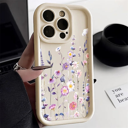Pink and purple flower silicone iPhone case by OKEYWOW, matte shockproof cover for iPhone 11, 12, 13, 14, 15, 16, XR, XS, SE, Pro Max