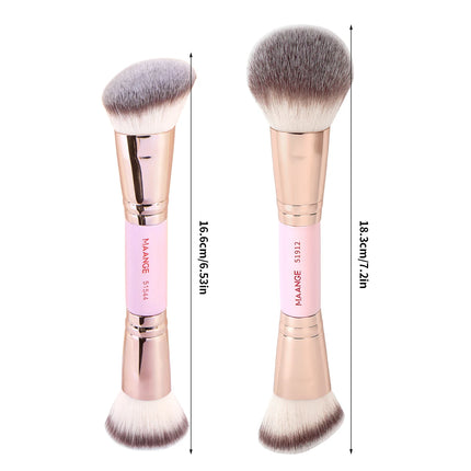 Velora Beauty 2pcs Dual End Foundation Brush Flat Angled Contour Blending Concealer Tool