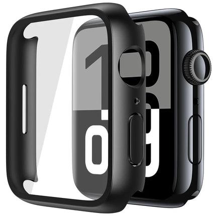 OKAYWOW Apple Watch tempered glass screen protector for Series 10-3 SE, fits 38mm to 46mm models, with clear, durable protection.