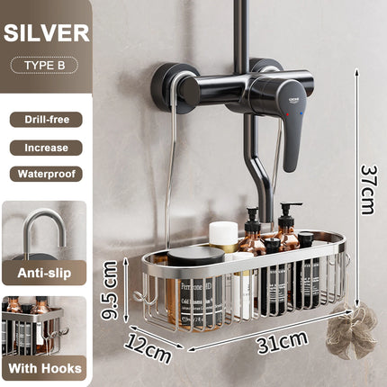 No Drill Shower Rack Bathroom Storage Basket Wall Mount Organizer for Bath Products