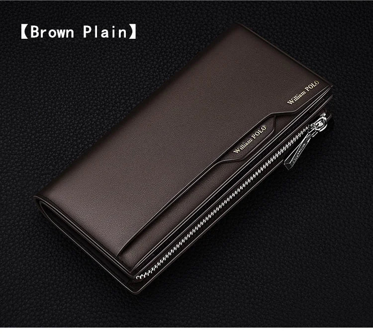 WilliamPOLO Male Genuine Leather Wallets Men Wallet Credit Business Card Holders Fashion Mobile Phone Bag Zipper Purse Handbag