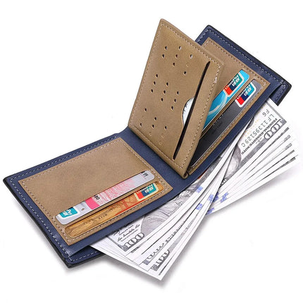 Men's horizontal multi-functional leather wallet by OKEYWOW with zipper coin pocket and credit card holder, designed for business use.