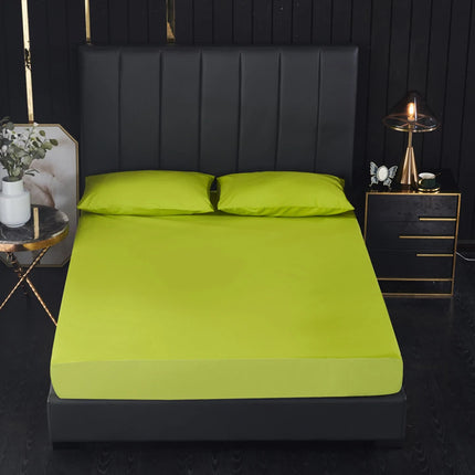 Waterproof fitted bed sheet by OKEYWOW with elastic edges, anti-slip design, suitable for single to king-size mattresses.