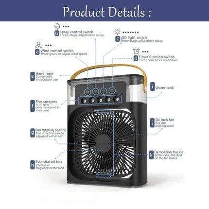 CoolGlow 3 in 1 Mini Air Cooler Fan with Humidifier & LED Night Light