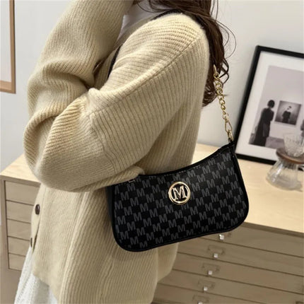 Vintage M Letter Crossbody Bag PU Leather Shoulder Messenger Tote Handbag Purse