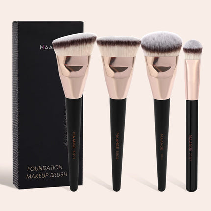 Velora Beauty 4pcs Makeup Brush Set Flat Top Foundation Angled Contour Dense Bristles