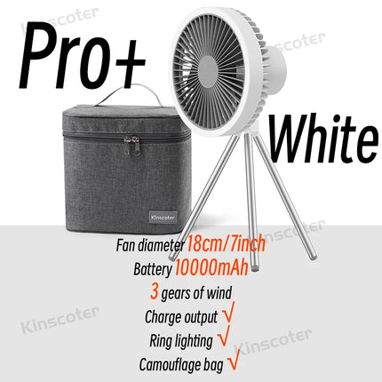 All-in-One Camping Air Fan with Power Bank & LED Light – Portable Rechargeable Circulator (10000mAh/4000mAh)