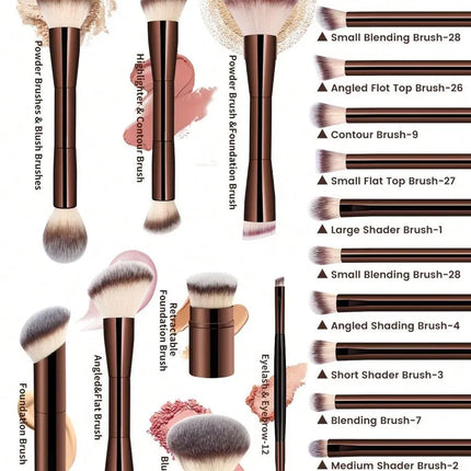 ProBlend 22-Piece Makeup Brush Set with Velvet Bag & Powder Puffs